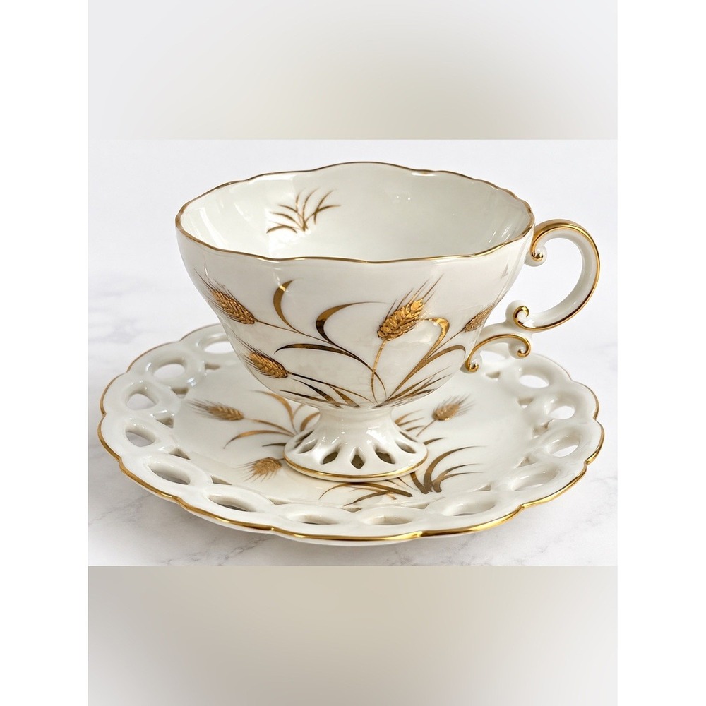 Vintage Lefton Tea Cup and saucer Gold and White